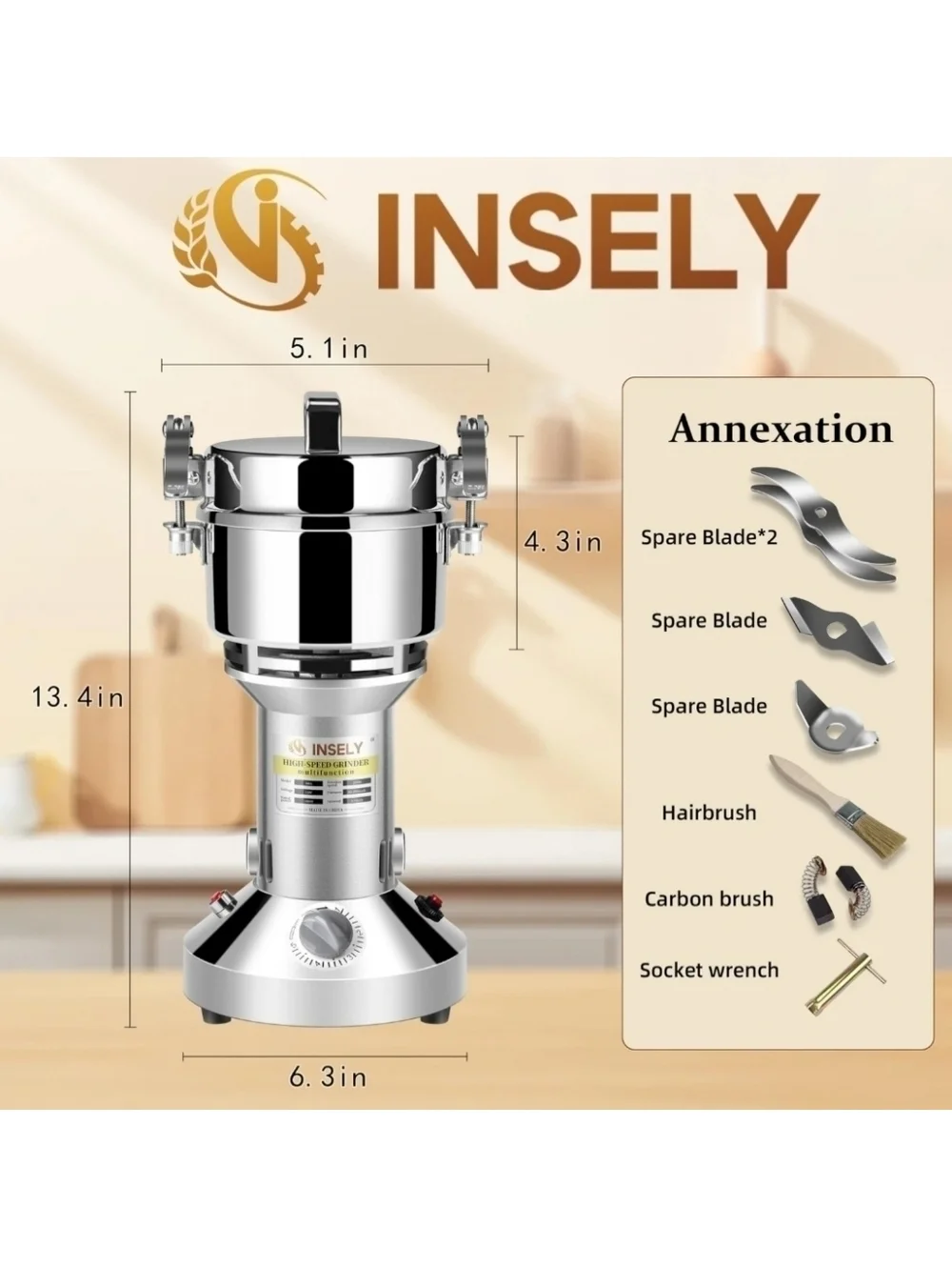 INSELY Grain Mill Grinder 300g High Speed Food Grain Mill Wheat Grinder Coffee